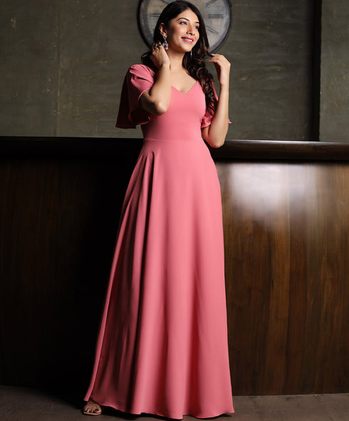 Pink Sleeve Flared Chiffon Princess Maxi